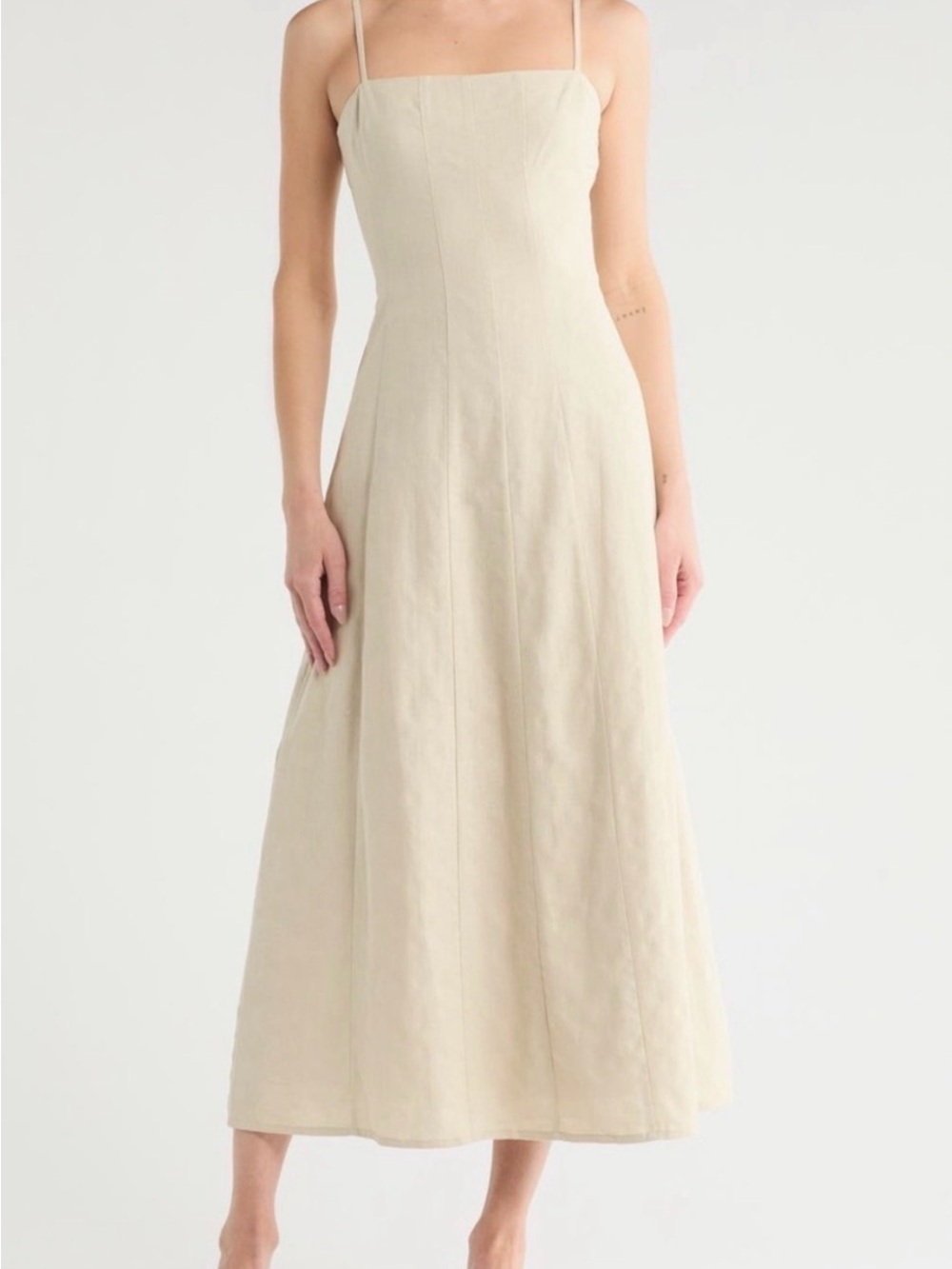 rag & bone Bianca Cotton and Linen Blend Beige Square-Neck Midi Dress Lined S 10